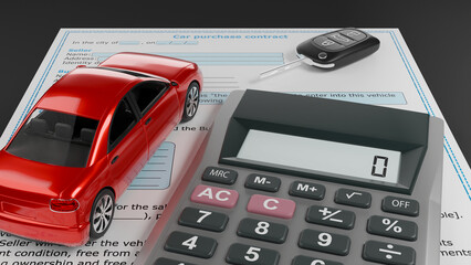 vehicle tax payment, car insurance, rental car, rent payment, vehicle purchase, new car purchase, purchase and sale contract, purchase and sale of vehicles, 3d illustration