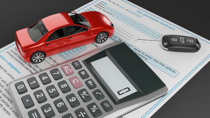 vehicle tax payment, purchase of new car, purchase and sale contract, purchase and sale, vehicle purchase, rental car, rent payment, 3d illustration