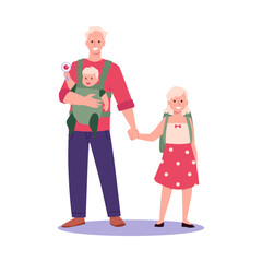 Vector illustration of family mobility with children in a carrier.