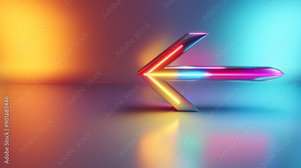 Poster luminescent metallic arrow on vibrant gradient background symbolizing business concept and