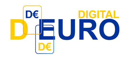 symbol of Digital Euro as D€ as DEURO or D-Euro creative symbol, online payment by mobile device and smart card by the European Union as CBDC