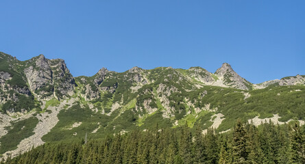 Fototapeta premium Mountain landscape in National Park Retezat, Romania. Panoramic view.