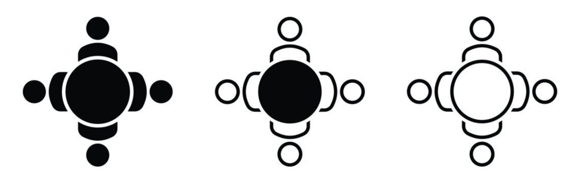 Round table with chairs icons set. Table for business meetings vector icon illustrations set