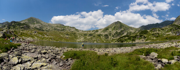 Panoramic view of Bucura lake in National Park Retezat, Romania. This is the glacial lake with the largest surface in Romania.