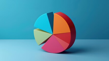 Fototapeta premium Colorful pie chart on a minimalist background, representing data visualization in business and analytics.