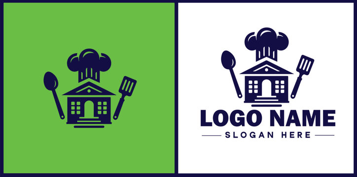 Cooking school icon Culinary academy Cooking institute Culinary school flat logo sign symbol editable vector