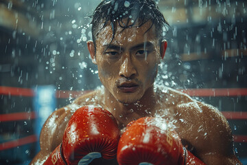 A kickboxer landing a powerful punch, the ring alive with action