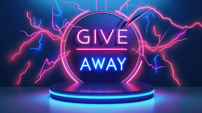 Giveaway neon podium, shop mega discount, special promo frame