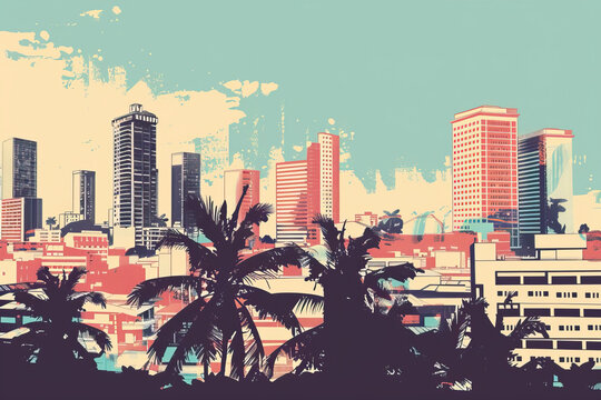 Risograph trendy riso print travel poster, card, wallpaper or banner illustration, modern, isolated, clear, simple of Isiro, Democratic Republic of the Congo. Artistic, screen printing, stencil