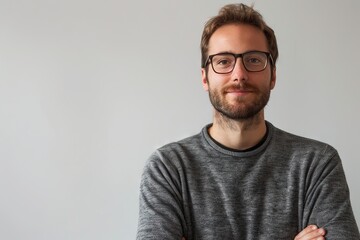 Fototapeta premium Portrait of Smiling Young Professional Web Developer Working in Colorful Studio Generative AI