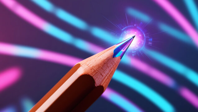 Close up Sharpe pencil on neon background