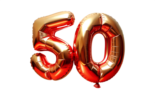 50 number red golden ballon isolated on transparent  background. Fifty font balloon  . Discount , sale  ,birthday, anniversary concept. PNG