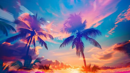 Beach sunset close up on the colerful sky