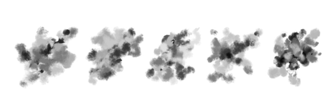 Black ink blob set, watercolor vector spot, dark abstract grunge dirty splash stain collection. Brushstroke painting liquid silhouette, grunge paper inkblot, spray dripped wet background. Ink blob