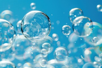 transparent bubbles on blue background