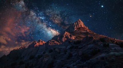 Lively mountain concept under the starry sky.