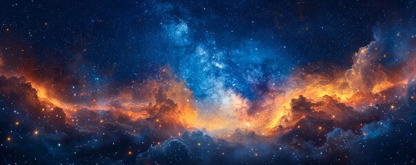 A beautiful night sky with a large cloud of orange and blue