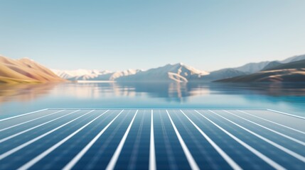 Fototapeta premium A floating solar farm on a large reservoir, with copy space, high-resolution photo, hyper realistic