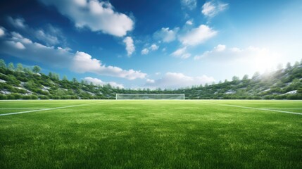 Obraz premium A pristine soccer field with goal posts and lush green grass