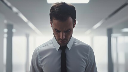 Fototapeta premium Upset Corporate Worker in Polished Office, Tears in Close-Up