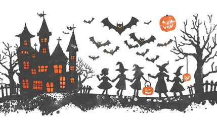 Halloween Trick or Treating Kids Sticker Design for Shirt