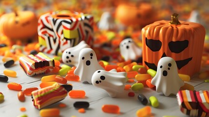 Obraz premium Ghostly Halloween Candy Shapes on Simple Background