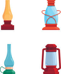 Lantern icons set cartoon vector. Modern and retro gas lamp. Lighting equipment