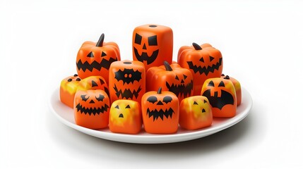 Spooky Halloween Candy on Plate with Pumpkin Shapes