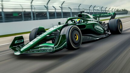 Fototapeta premium Vibrant Green Formula 1 Car Racing on High-Speed Circuit