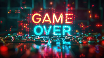 Neon Glitched Text with Game Over Message