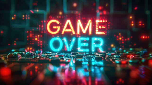 Neon Glitched Text with Game Over Message