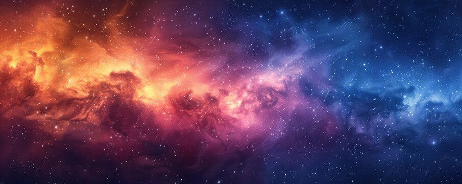 A colorful galaxy with orange, red, and blue stars