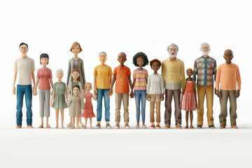 Multigenerational group standing together, holding hands, iverse group of people holding hands, 3D cartoon style, representing unity and community across different ages and backgrounds