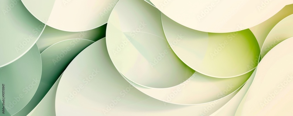 Aufkleber high-resolution abstract poster with overlapping circular shapes in soft green and beige colors