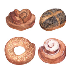 Collection of tasty and aromatic buns illustrations