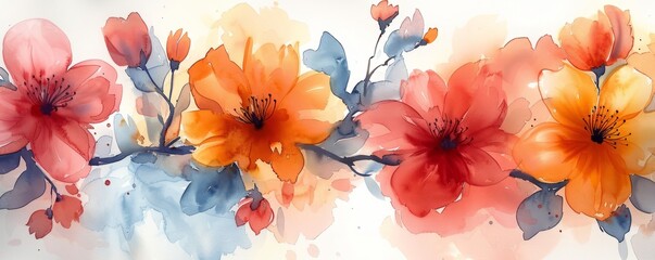 Abstract spring blossoms in watercolor on white.