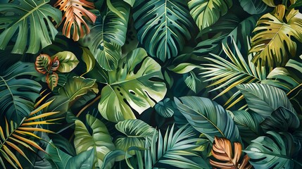 Obraz premium Detailed Watercolor of Stunning Jungle Flora Scene with Lush Leaves and Foliage