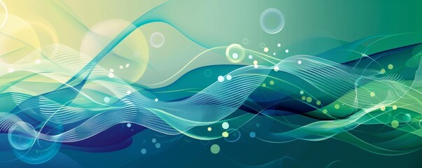 High-resolution abstract poster with wavy lines and circles in blue and green hues