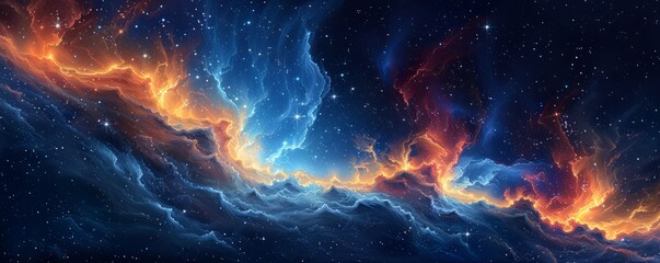 Fototapeta premium A colorful galaxy with orange and blue clouds and stars