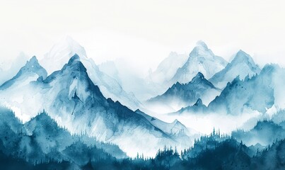 The mountains are covered in trees and the sky is blue