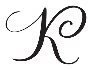 Vector calligraphy hand drawn letter K icon logo. Script font. Handwritten brush style