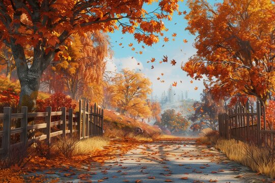 Autumn Leaves Falling. Warm and inviting fall welcome concept