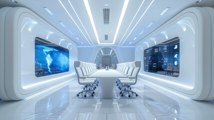 Naklejka premium High-tech conference room with interactive touch screens and digital whiteboards