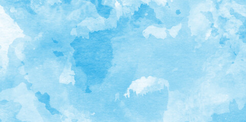 White and blue watercolor splash wallpaper with watercolor stains, watercolor background in blue and white painting with splashes, 