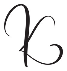 Vector calligraphy hand drawn letter K drop cap. Script font logo icon. Handwritten brush style