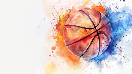 abstract basketball design in the style of watercolor splashes on a white background Generative AI