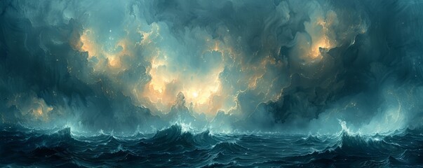 Abstract stormy sky with dramatic clouds in watercolor.