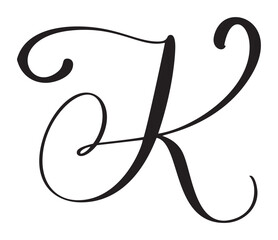 Hand drawn vector calligraphy letter capital K. Script font logo initials. Handwritten brush style flourish