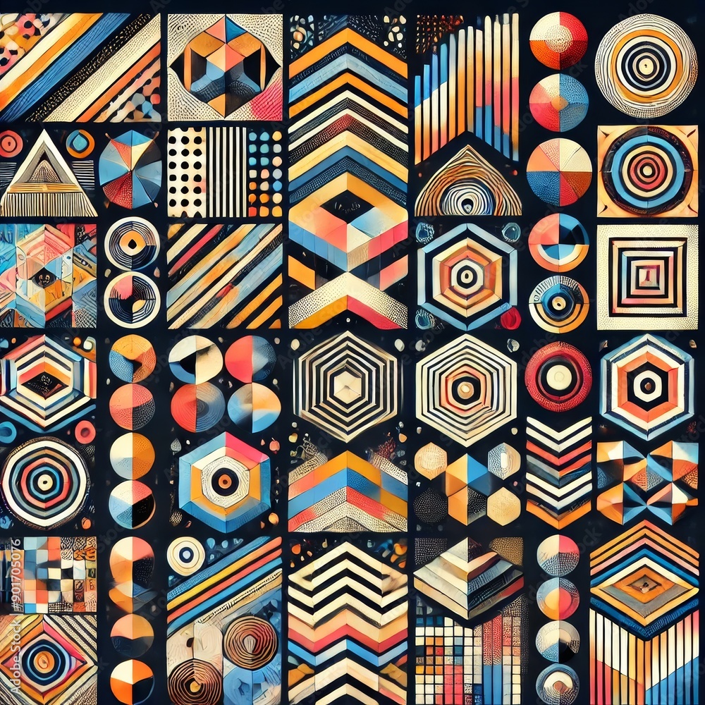 Poster abstract geometric patterns with colorful elements in 3d