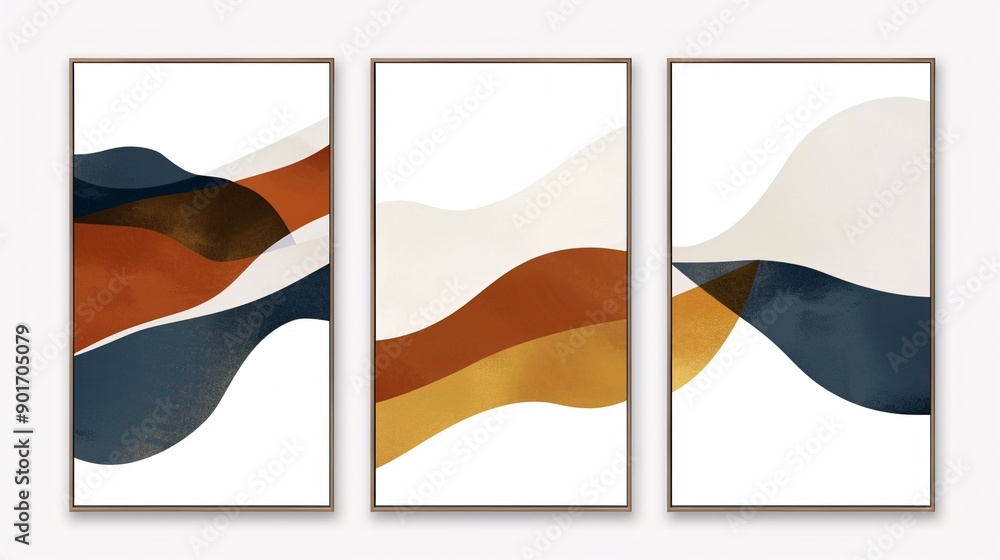 Fototapete three interconnected modern abstract posters with a continuous minimalistic image, elegantly spread 